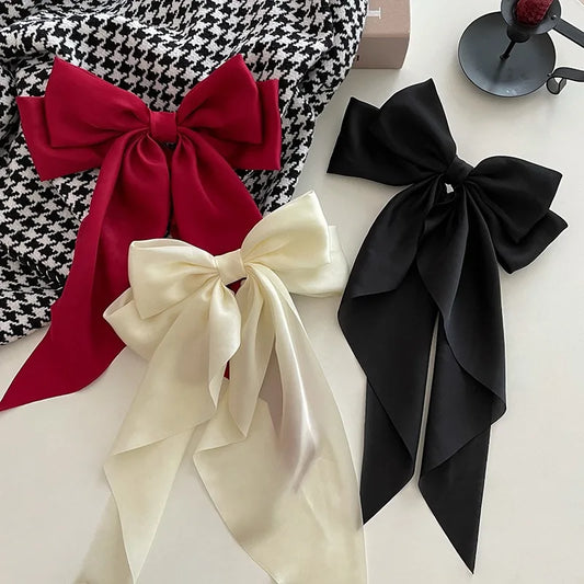 Elegant Satin Ribbon Hair Clips – Luxe Spring Accessories with Oversized Bow Design
