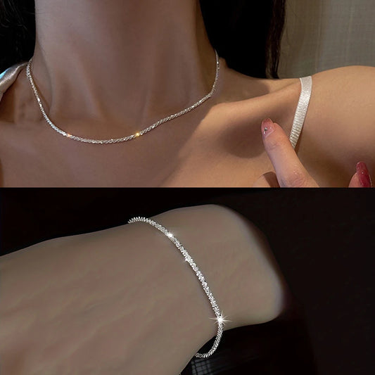 Starry Sparkle: Adjustable Silver-Plated Necklace & Bracelet Set